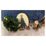 Christmas Wreath/Wooden Tree/Candles/Ornaments