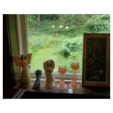 3 angels & 2 tulip candle holders & floral metal