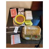 Cottage music box, dictataphone, coasters &