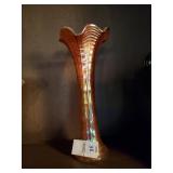 Vintage Carnival glass swung vase