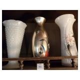 1 hobnail milk glass vase and 2 decorative floral