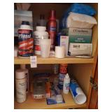 2 shelve lot  of misc bathroom items