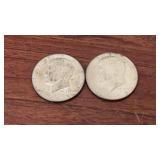 Two 1965 Kennedy Half Dollars 40% Silver
