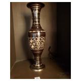 Etched brass floral flute vase