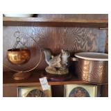2 brass decoative pieces and porcelain squirrel