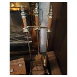 Brass/wood fireplace tool set