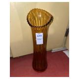 Vintage amber glass swung vase with a sawtooth