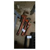 Three pipe wrenches Ridgid and others