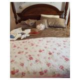 Floral blanket and queen size comforter, bed