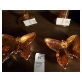 2 vintage peach Carnival glass butterfly dishes