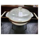 Lidded Fire King casserole dish and metal chafing
