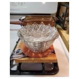 Sheep breadwarmer & glass bowl & silver metal