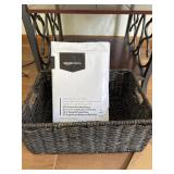 Storage basket, copy paper and pens