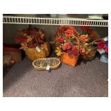 Lot of faux floral arrangements and baskets