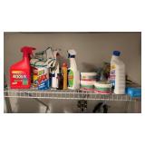 Shelf lot of cleaning supplies, Resolve Carpet