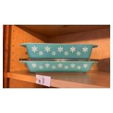 Vintage Pyrex Turquoise Snowflake Baking Dishes