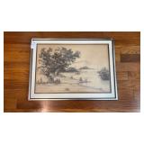 Framed Landscape Sketch Signed "Boris Shamban" ï¿½