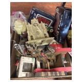 Box of Christmas ornaments and decor