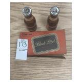 Set of two black label mini beer bottles with box