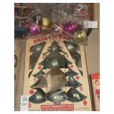 Vintage Shiny Brite ornaments in box and misc