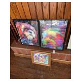 3 framed dog art prints