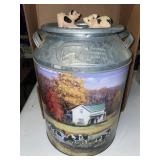 Decorated farm scene metal can - 13.5 inches h