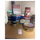 Lot of vintage tins, bottles, etc