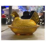 Vintage ambler glass hen on a nest 7in