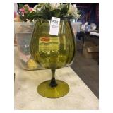 Vintage olive green glass balloon vase