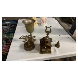 Assorted Brass Tabletop Decor and Metal Music Box