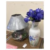 Galvanized table lamp and floral vase