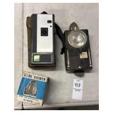 Vintage Kodak camera, Narva signal flashlight and