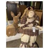Primitive rag doll and vintage flocked fawn