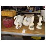 Swan planters, Christmas bells and beaded candle