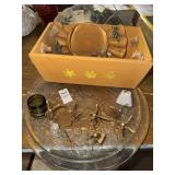 Glass Christmas plates, angel ornaments,