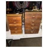 2 vintage wooden desktop chest of drawers