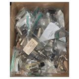 Box of audio cable connectors and stero