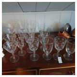 Lot of etched stemware and misc glass