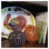 Ceramic turkey, platter and fall lot