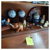 Shelf lot Swarovski crystal, wood elephant etc