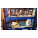 Two Shelves of Glassware and Decor