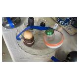 Glass Serving Dish, Candles, and Misc.