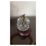 Glass Bubble Apple Paperweight W Stand