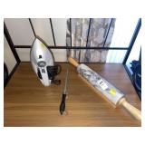 marble rolling pin with wooden handles, knife