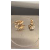 14 K Gold 2 Set of Earrings Leaf and Faux Diamond