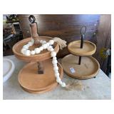 2 wooden tiered trays & decorative beads