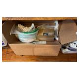 Shelf lot of small tile, decorative stones, and