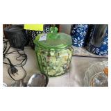 Green Glass Jar with Buttons