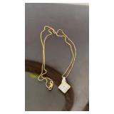 10k Gold & Diamonds Square Pendant Necklace