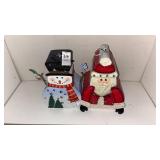 Metal Snowman and Santa Decor
